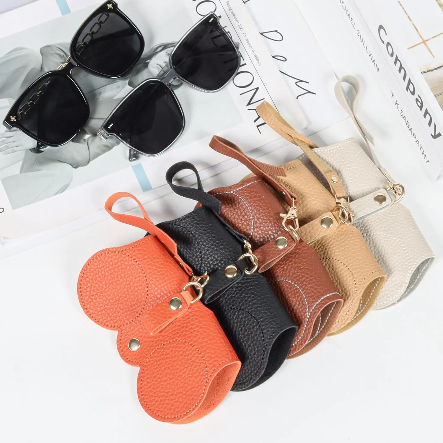 Soft Leather Sunglasses Bag, Portable Leather Glasses Case Holder Sunglasses Pouch, glasses Organizer Bag with Strap