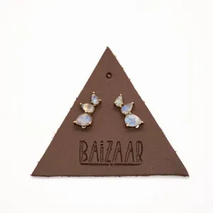 Stacked Tear Drop Ear Climber with Faceted Moonstone