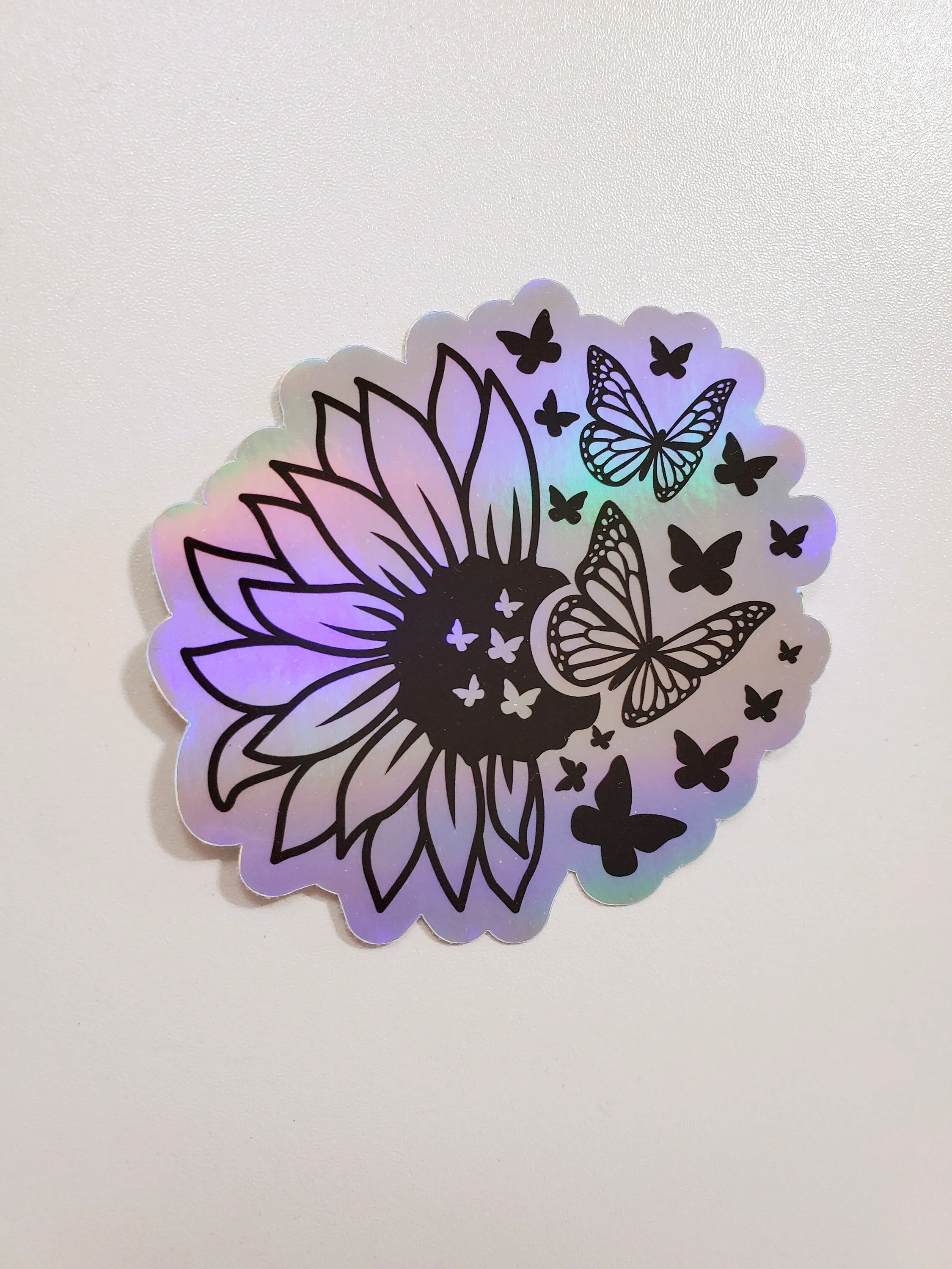 Sunflower and Butterflies Holographic Vinyl Sticker - Style B