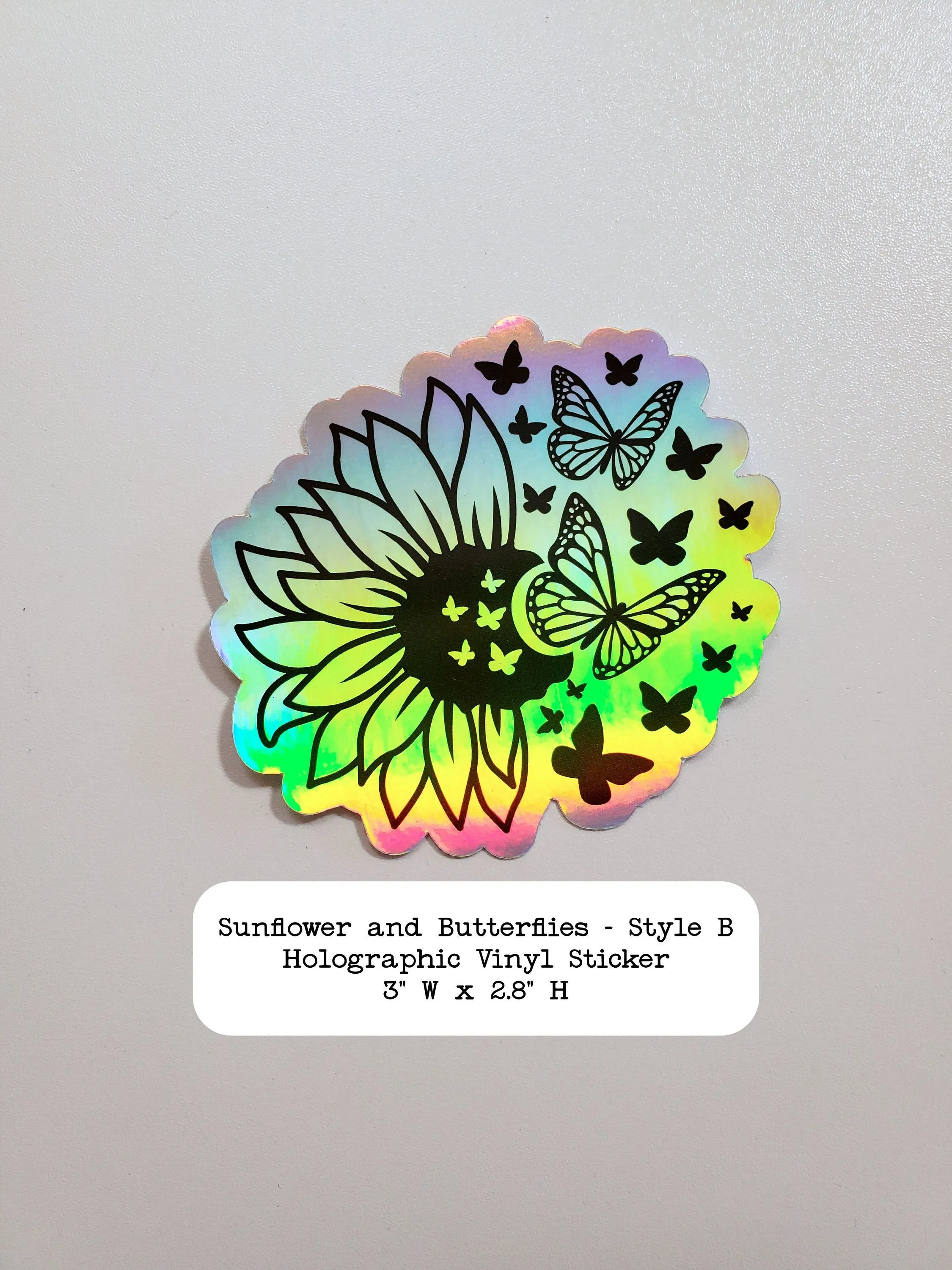 Sunflower and Butterflies Holographic Vinyl Sticker - Style B