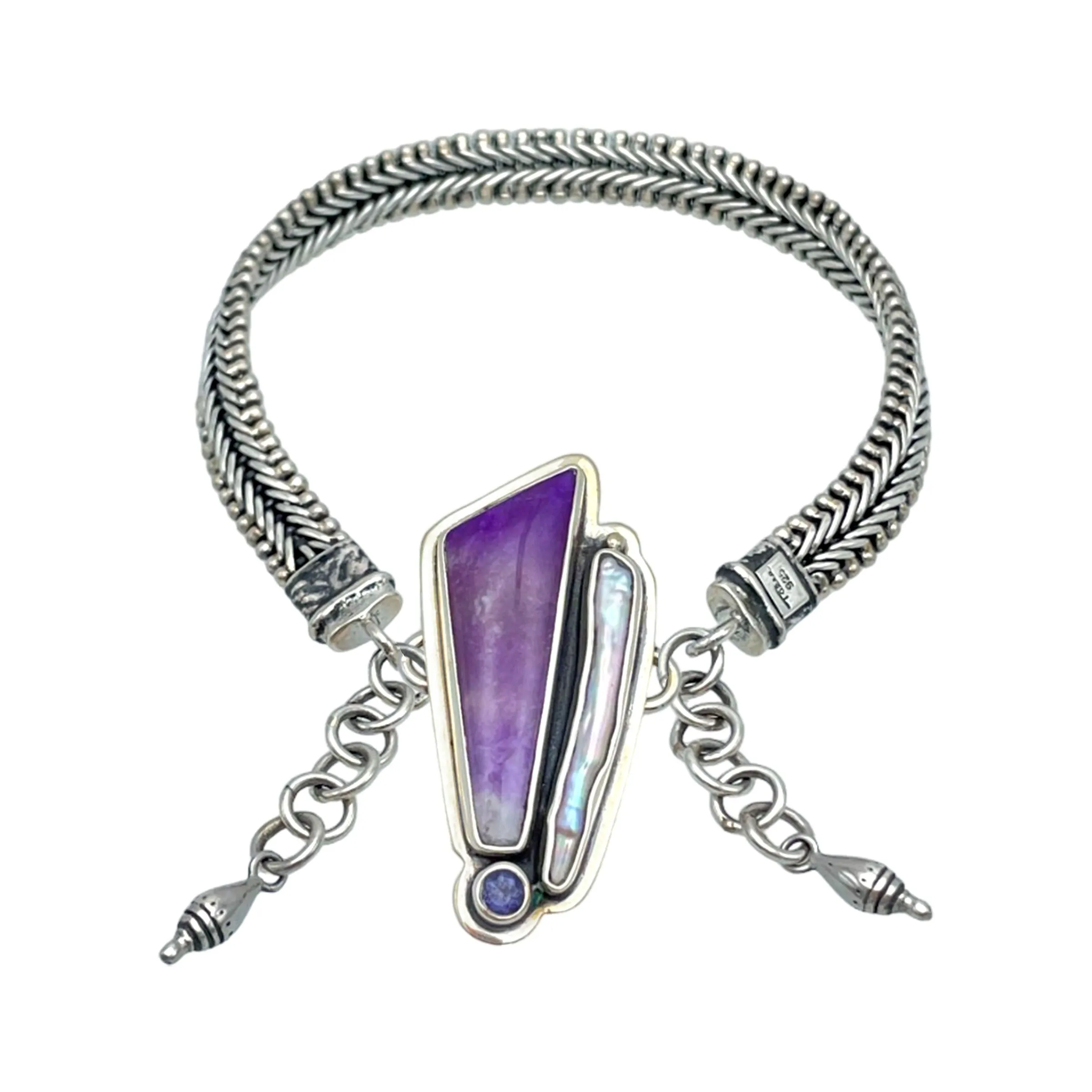 Tabra Jewelry 925 Sterling Silver Braided Adjustable Anklet Connector Chain AK30