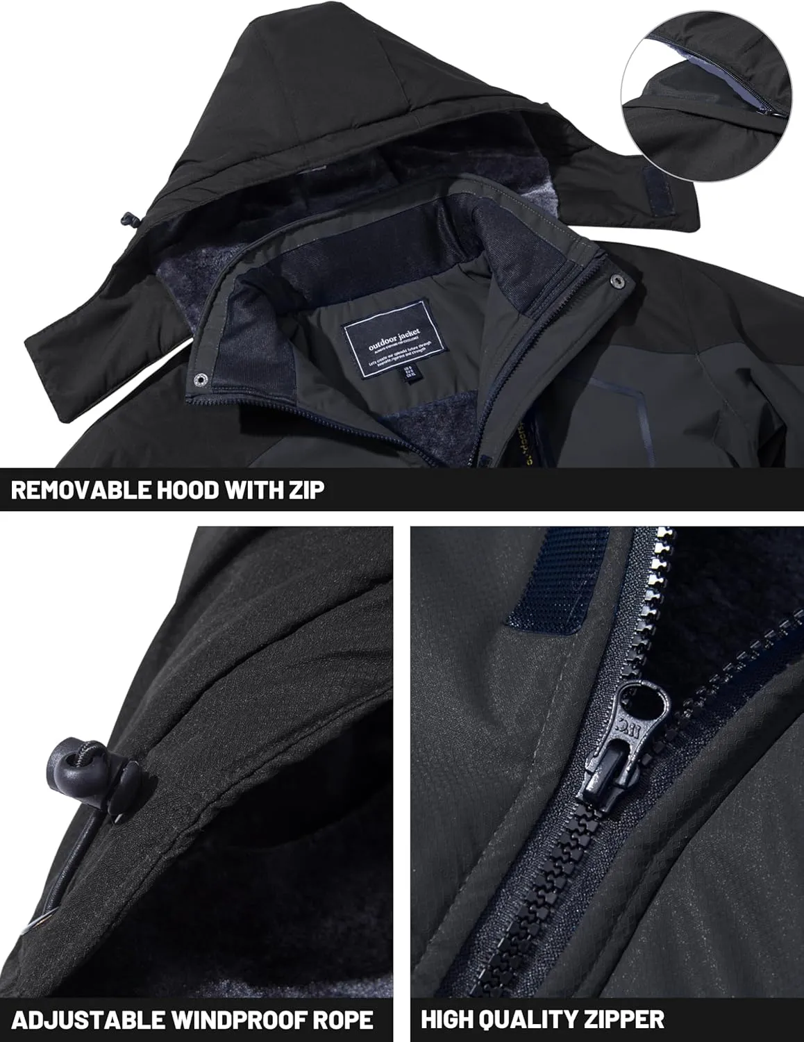 TACVASEN Men's Winter Skiing Jackets Water Resistant Fleece Coats Insulated Thermal Snowboard Jacket Parka Raincoat with Hood