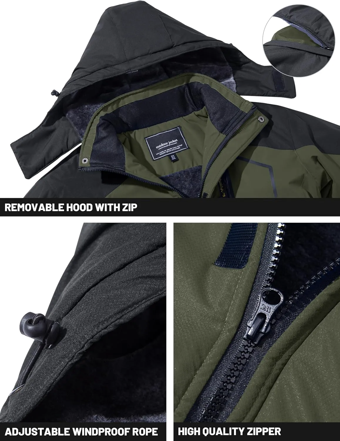 TACVASEN Men's Winter Skiing Jackets Water Resistant Fleece Coats Insulated Thermal Snowboard Jacket Parka Raincoat with Hood