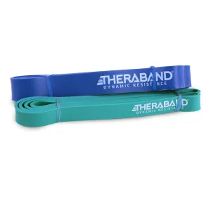 THERABAND High Resistance Bands, Set of 2 Elastic Super Bands for Improving Flexibility, Injury Rehab, & Full Body Workouts, Heavy Duty Stretch Bands for Lifting, 1 Medium & 1 Heavy Band, Multicolor