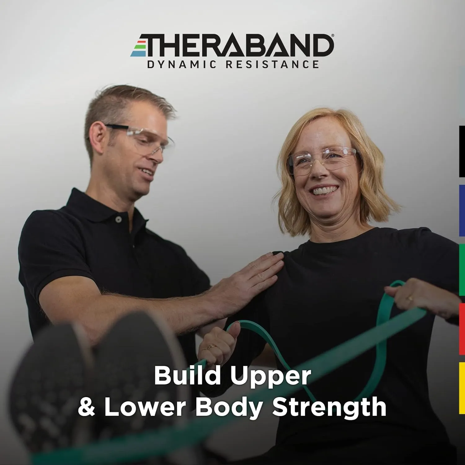 THERABAND High Resistance Bands, Set of 2 Elastic Super Bands for Improving Flexibility, Injury Rehab, & Full Body Workouts, Heavy Duty Stretch Bands for Lifting, 1 Medium & 1 Heavy Band, Multicolor