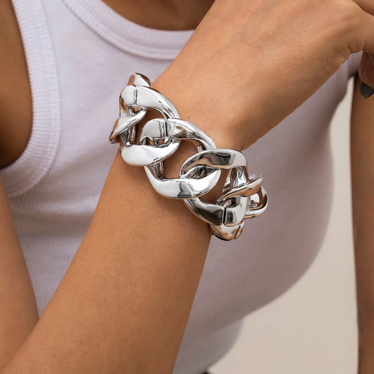 Thick Link Chains Bracelet for Women Big Wide Bracelets Hand Chains