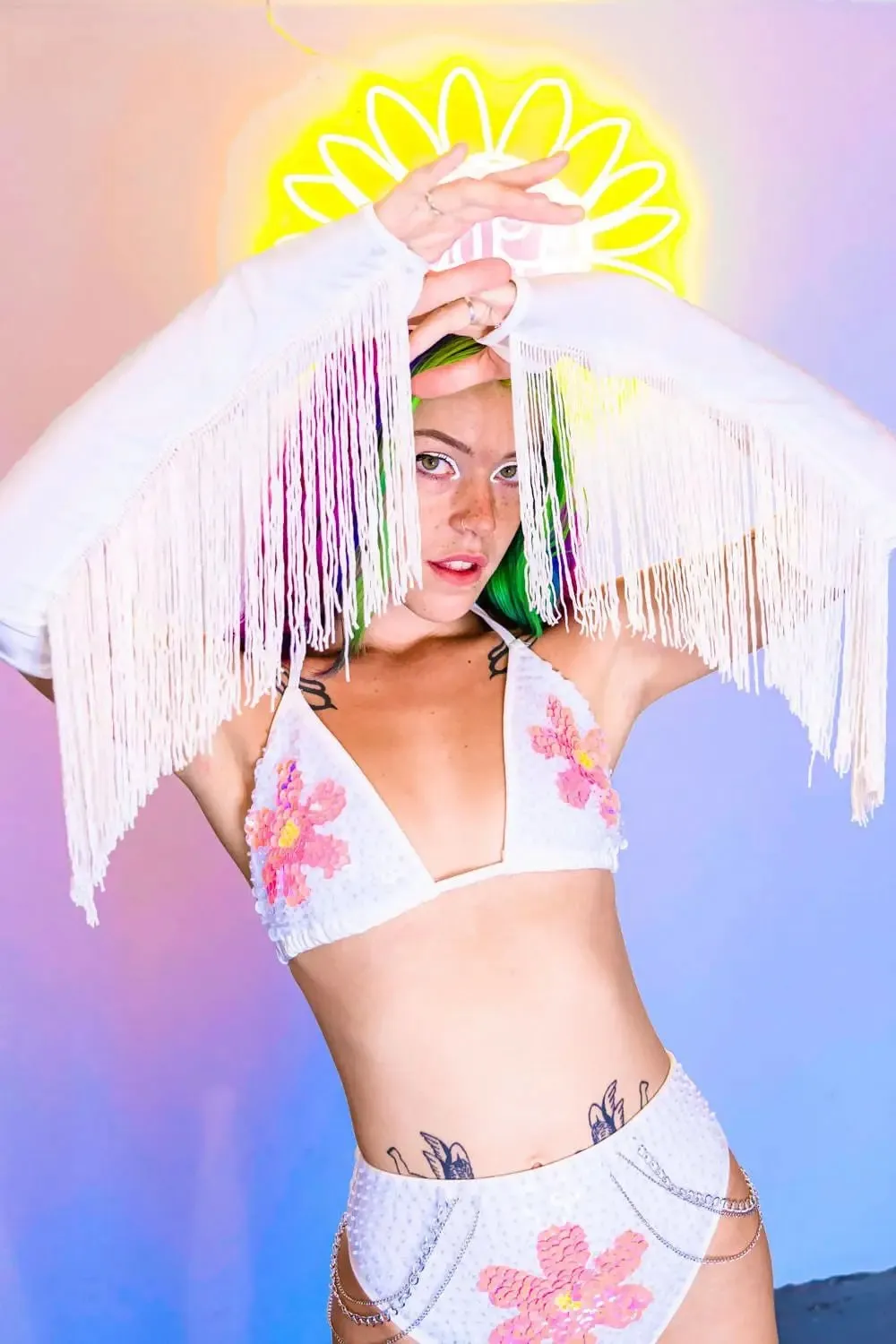 Tilly White Fringed Arm Cuffs