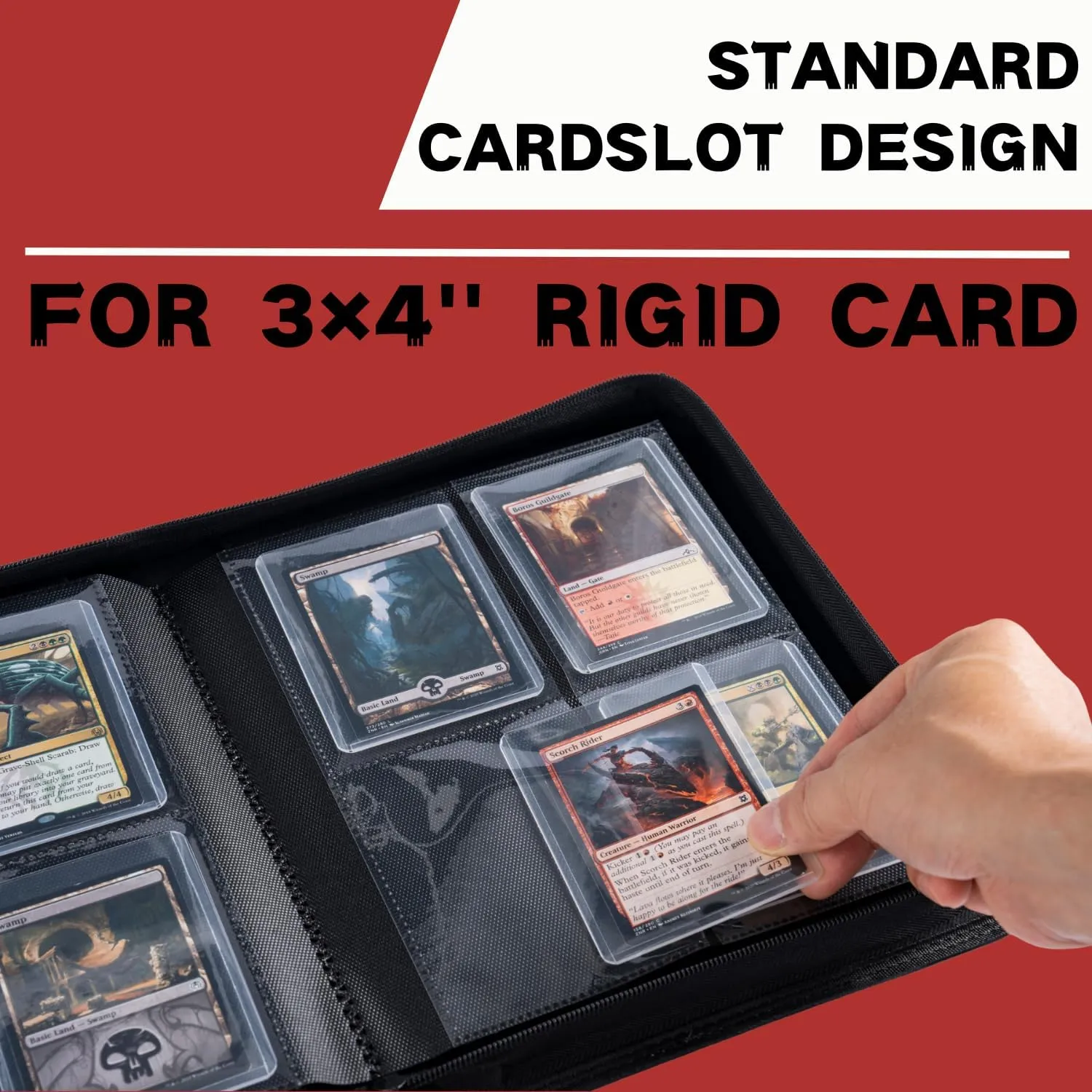 Toploader Binder, Holds 112  Toploaders, 4 Pocket Top Loader Card Storage Case, Double-Sided Pockets for trading card in 3 x 4'' ToploadersRed