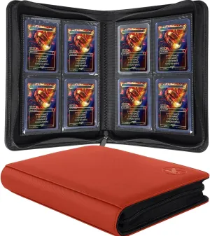 Toploader Binder, Holds 112  Toploaders, 4 Pocket Top Loader Card Storage Case, Double-Sided Pockets for trading card in 3 x 4'' ToploadersRed