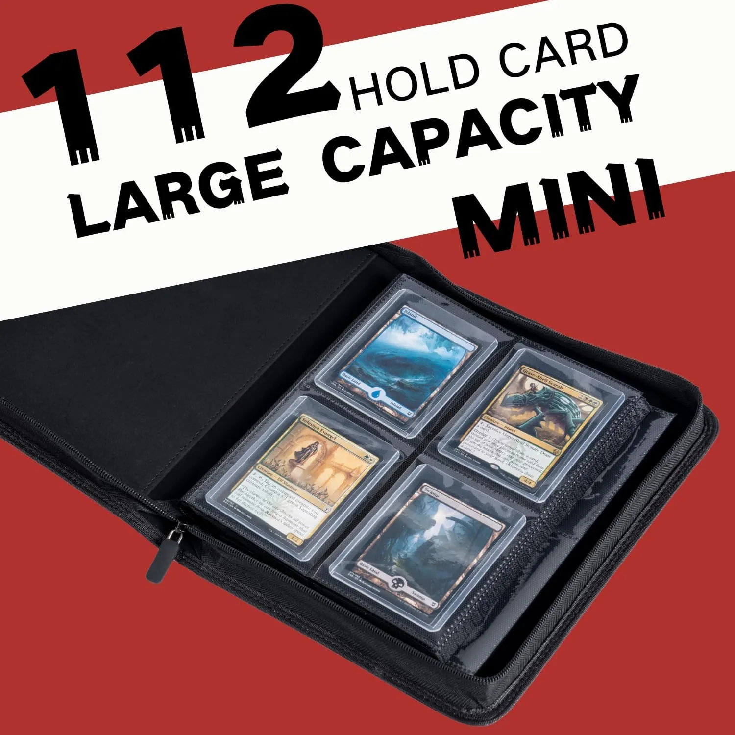 Toploader Binder, Holds 112  Toploaders, 4 Pocket Top Loader Card Storage Case, Double-Sided Pockets for trading card in 3 x 4'' ToploadersRed