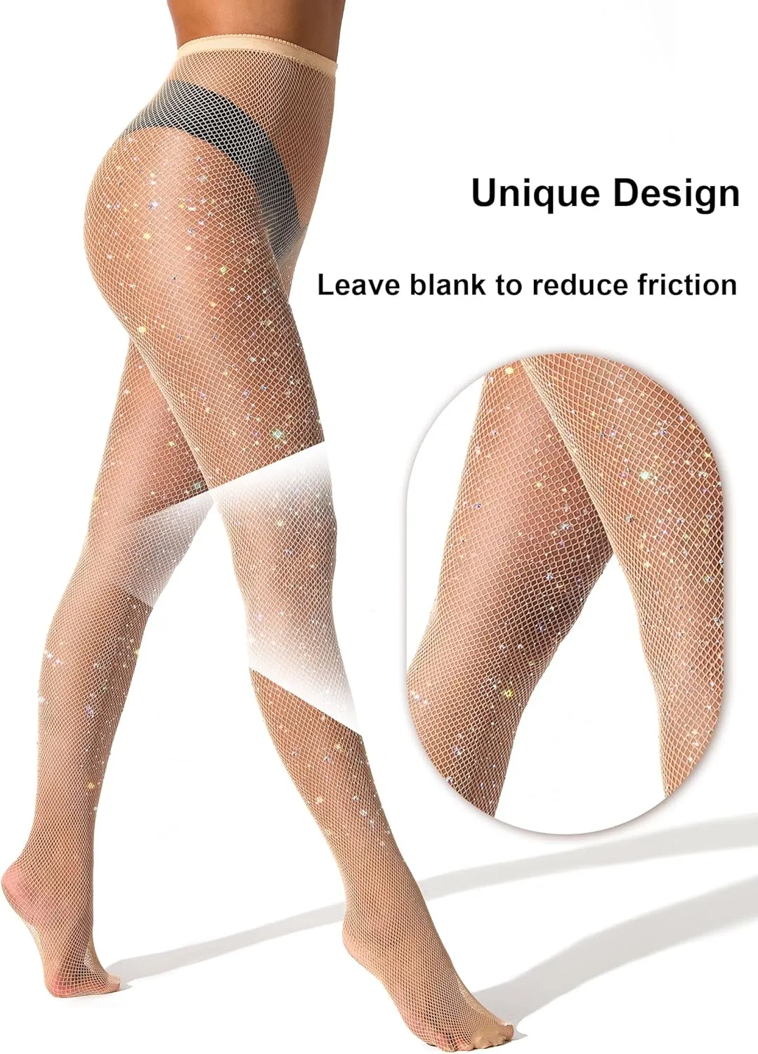 VEBZIN Extra Sparkly Holographic Fishnets Tights Fishnet Stockings Rhinestone Fishnet Tights for Women
