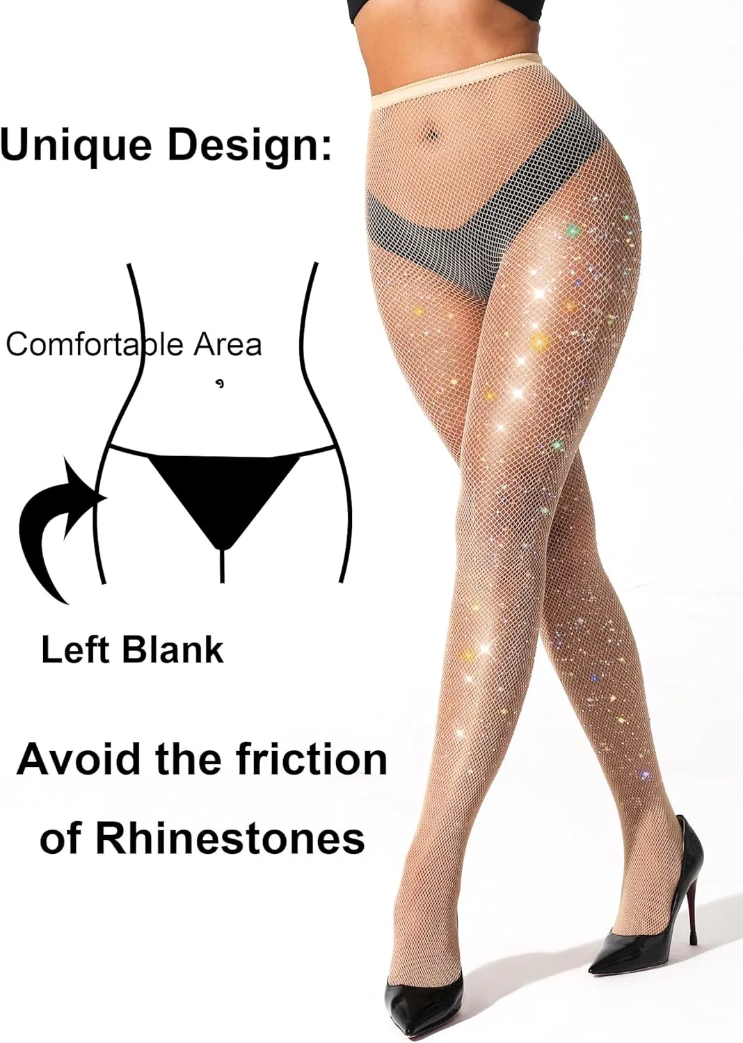 VEBZIN Extra Sparkly Holographic Fishnets Tights Fishnet Stockings Rhinestone Fishnet Tights for Women
