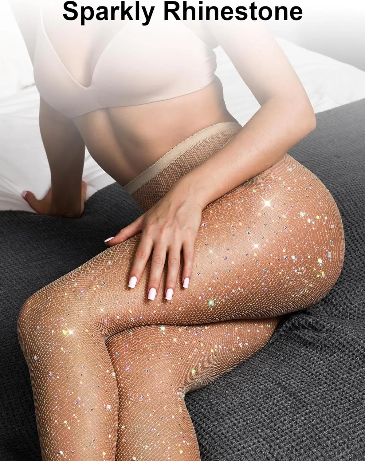 VEBZIN Extra Sparkly Holographic Fishnets Tights Fishnet Stockings Rhinestone Fishnet Tights for Women