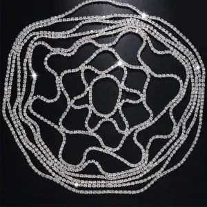 Vintage Flapper Rhinestone Embellished Caged Chain Headpiece - Silver