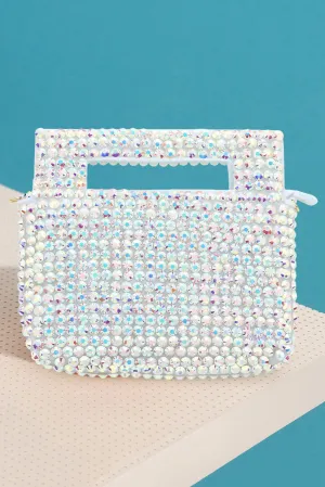 White Studded Micro Mini Tote / Crossbody Bag
