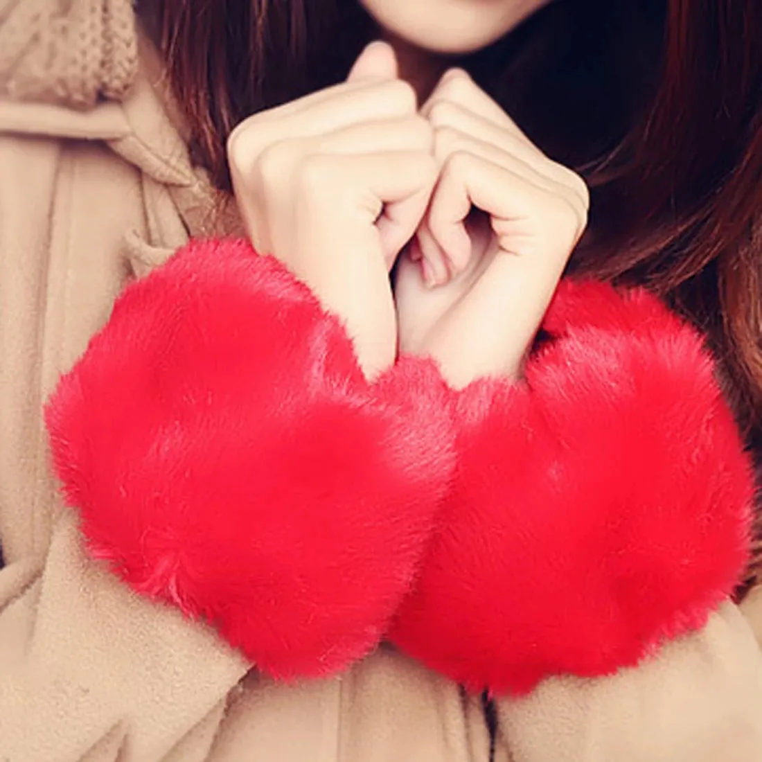 Winter Warm Faux Fur  Detachable  Elastic Wrist Cuffs