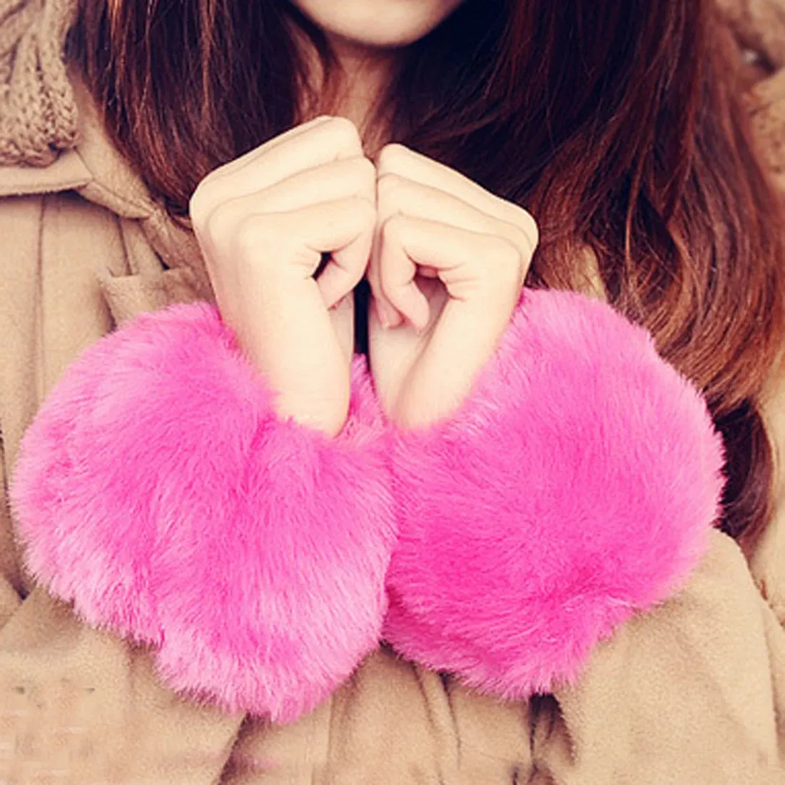 Winter Warm Faux Fur  Detachable  Elastic Wrist Cuffs