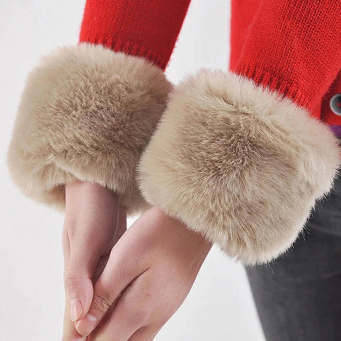Winter Warm Faux Fur  Detachable  Elastic Wrist Cuffs