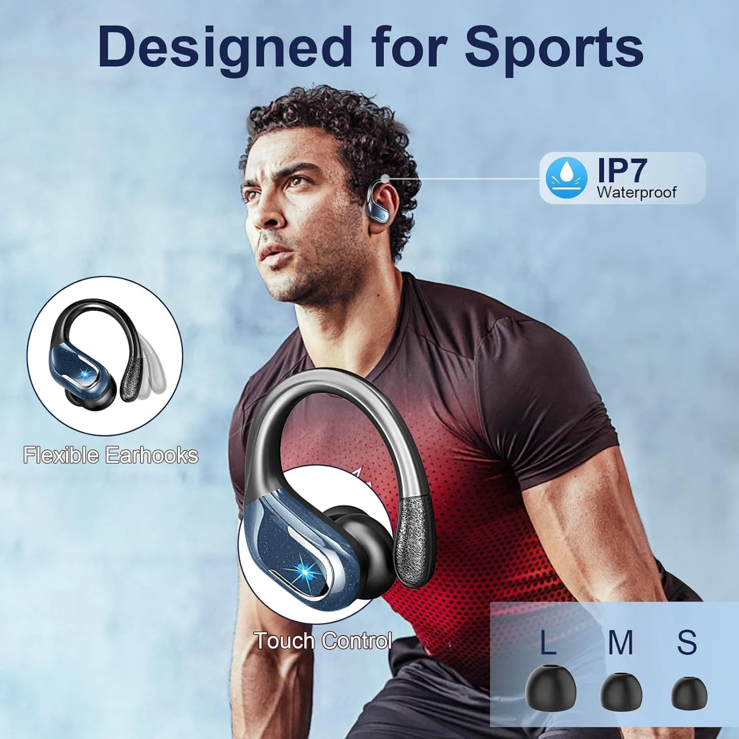 Wireless Earbuds Sport Bluetooth Headphones 5.4, 75Hrs Stereo New Bluetooth Earbuds with 4 HD Mic, Over-Ear Buds with Earhooks ENC Noise Canceling Earphones, IP7 Waterproof Headset for Workout/Running
