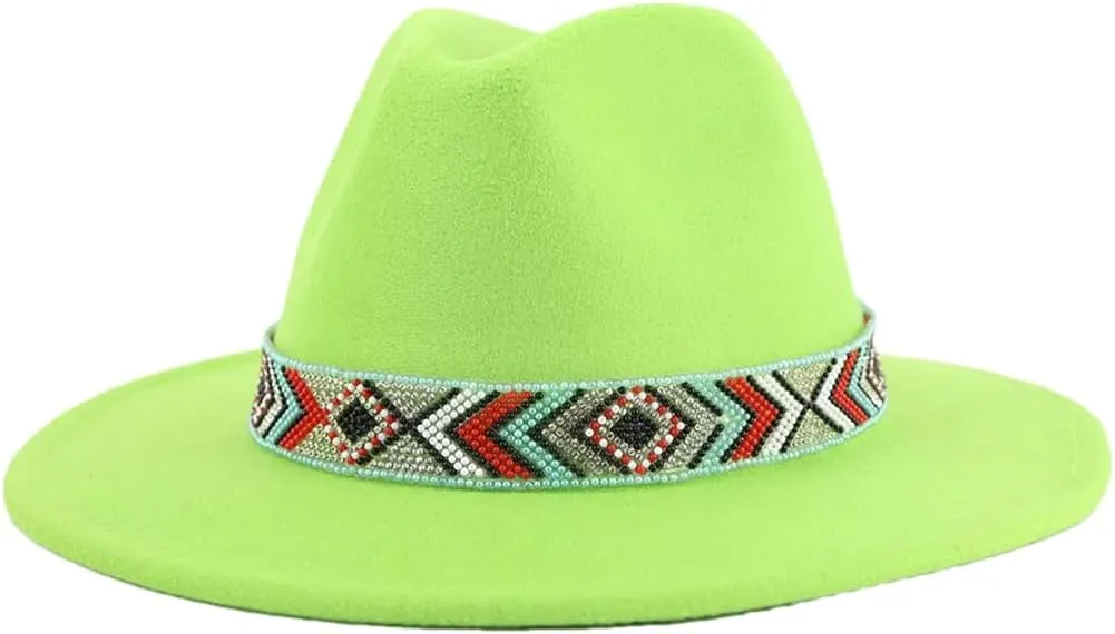 Women Fedoras Accessories Colorful Beads Wide Edge Jazz Hat Men Panama Hat Sombrero 26 M55-58cm