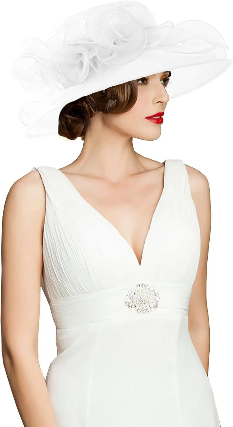 Women's Kentucky Derby Church Dress Hat Wide Brim Leaf Flower Bridal Shower Hat