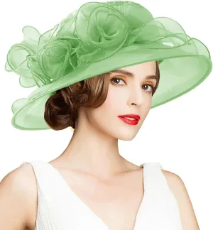 Women's Kentucky Derby Church Dress Hat Wide Brim Leaf Flower Bridal Shower Hat