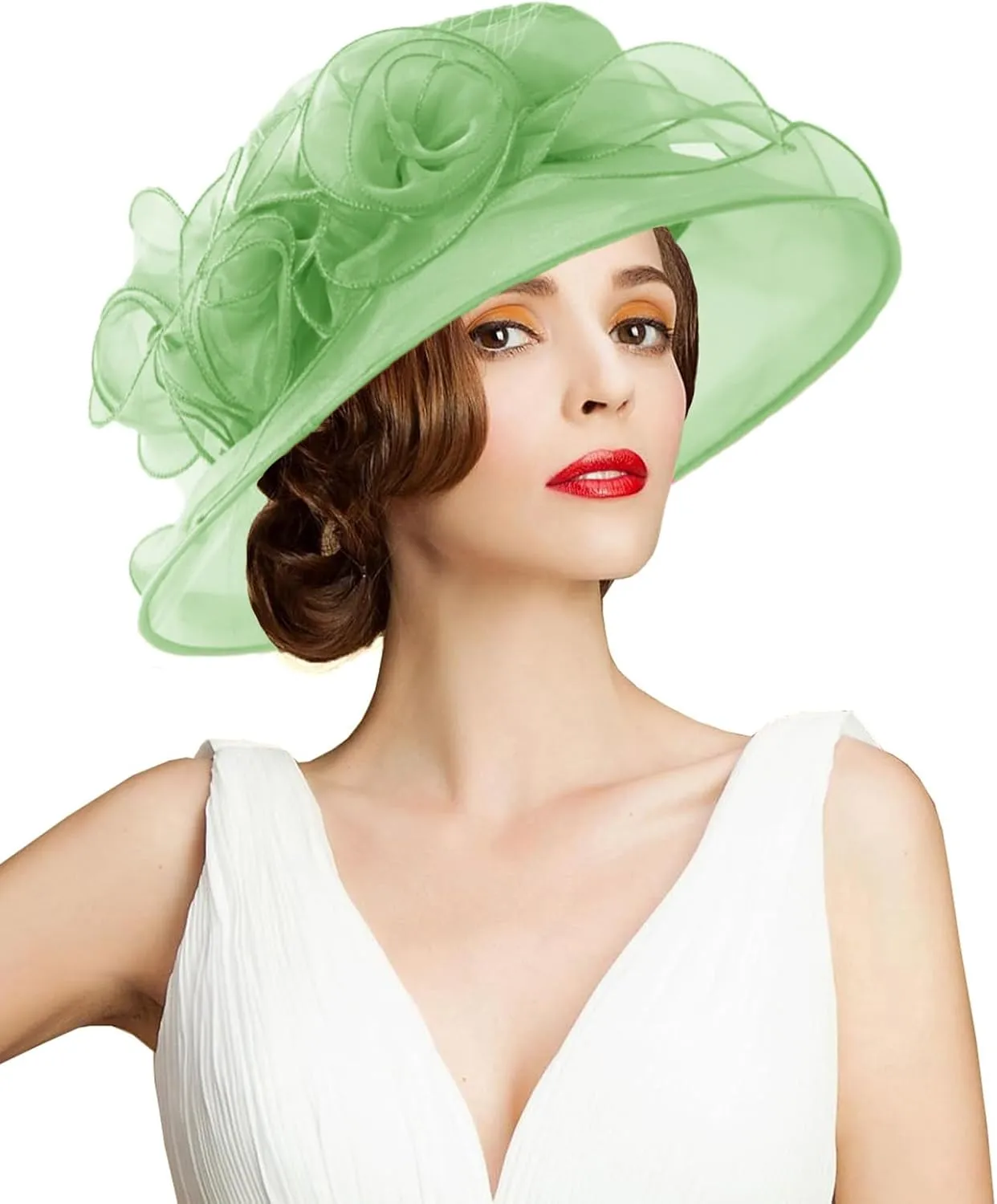 Women's Kentucky Derby Church Dress Hat Wide Brim Leaf Flower Bridal Shower Hat