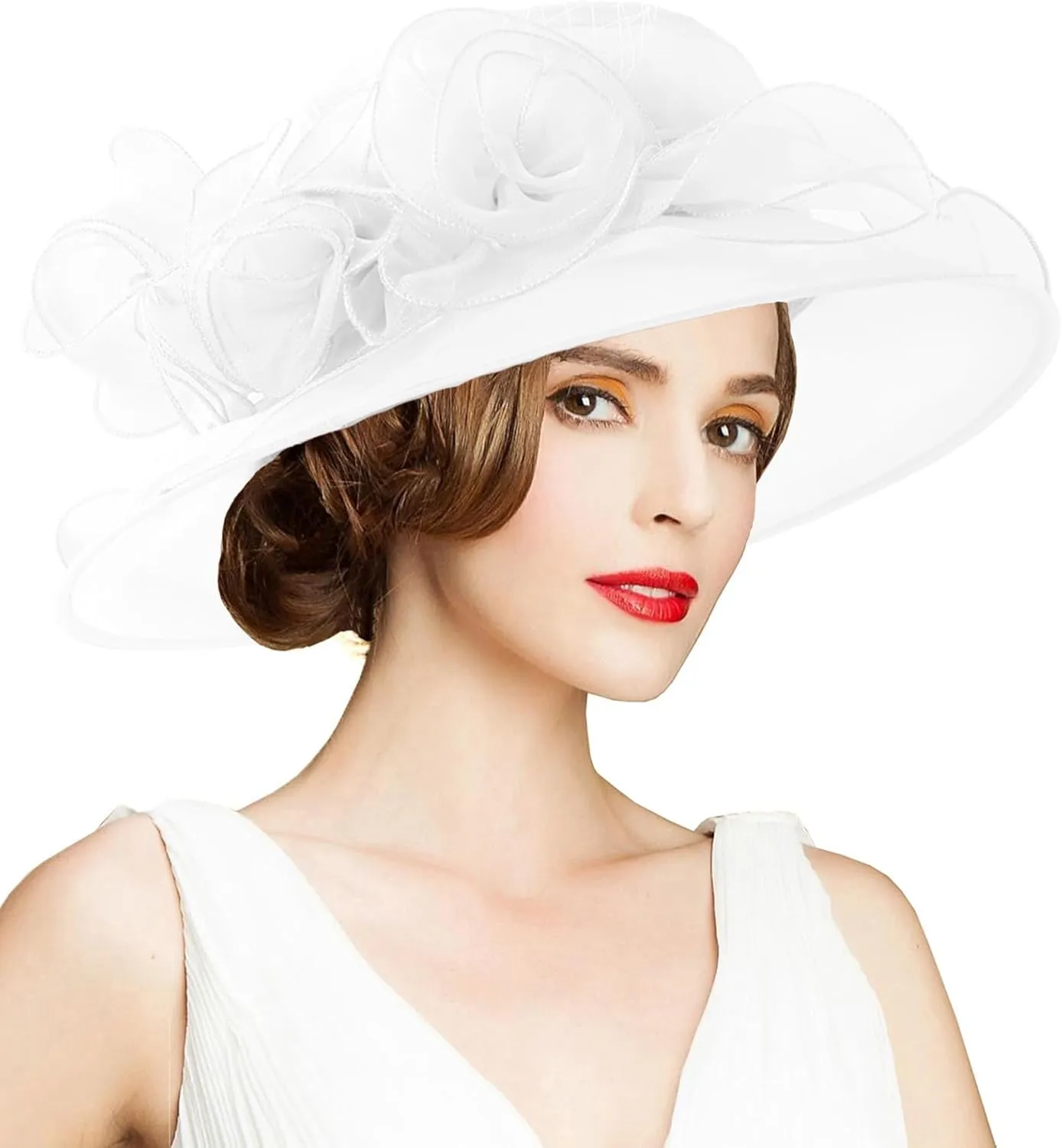 Women's Kentucky Derby Church Dress Hat Wide Brim Leaf Flower Bridal Shower Hat