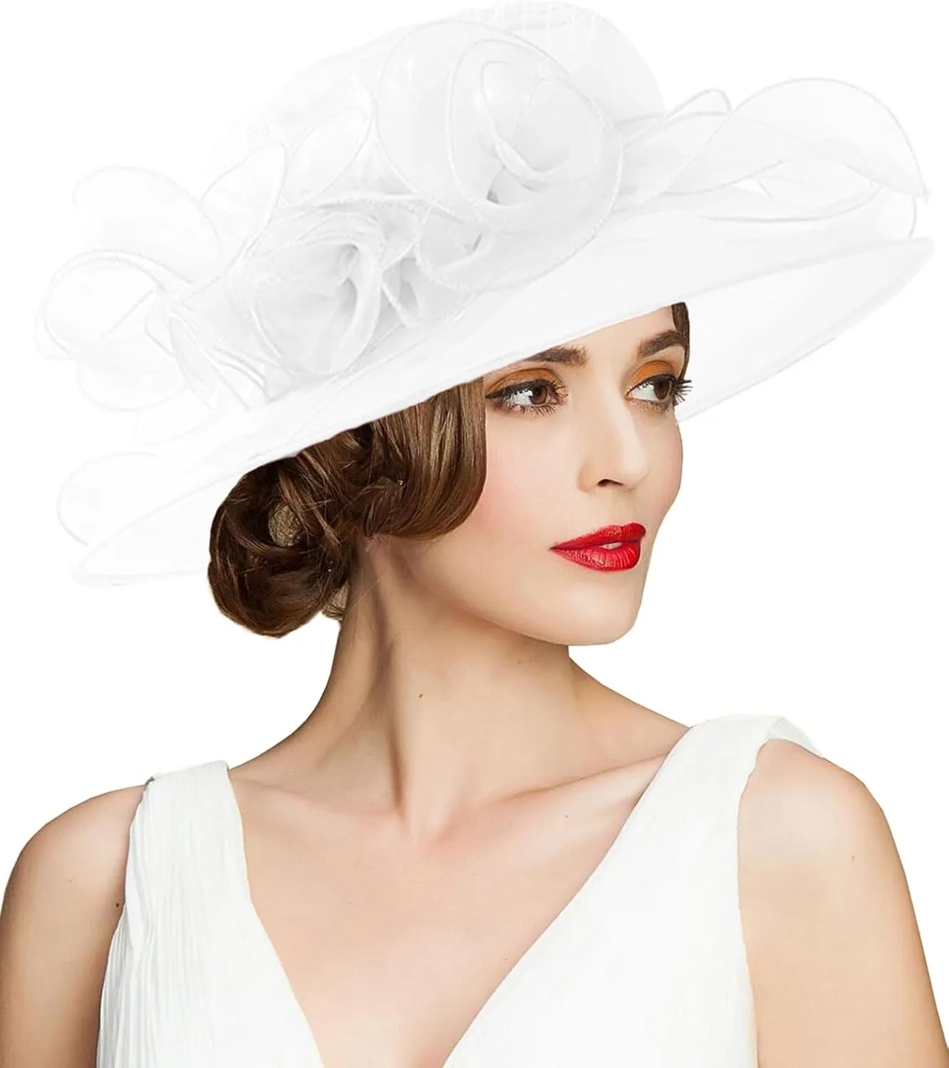 Women's Kentucky Derby Church Dress Hat Wide Brim Leaf Flower Bridal Shower Hat