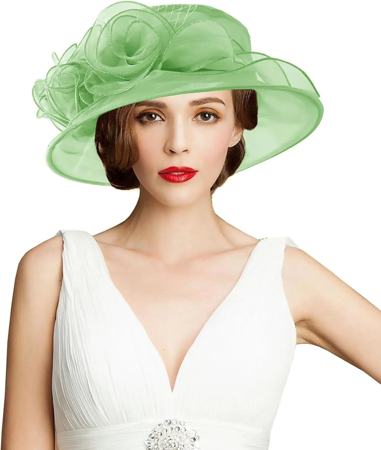 Women's Kentucky Derby Church Dress Hat Wide Brim Leaf Flower Bridal Shower Hat