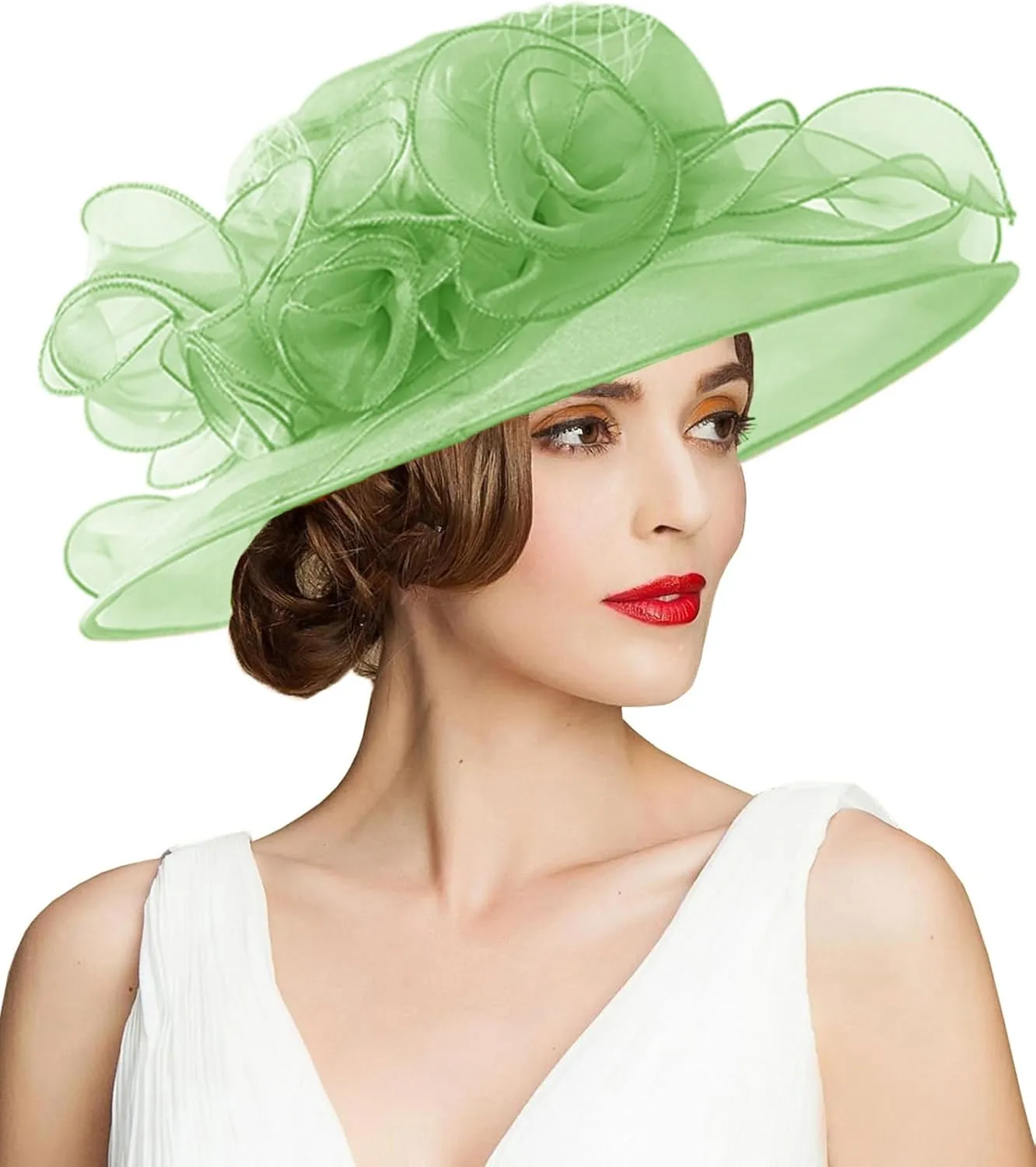 Women's Kentucky Derby Church Dress Hat Wide Brim Leaf Flower Bridal Shower Hat