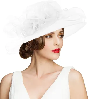 Women's Kentucky Derby Church Dress Hat Wide Brim Leaf Flower Bridal Shower Hat