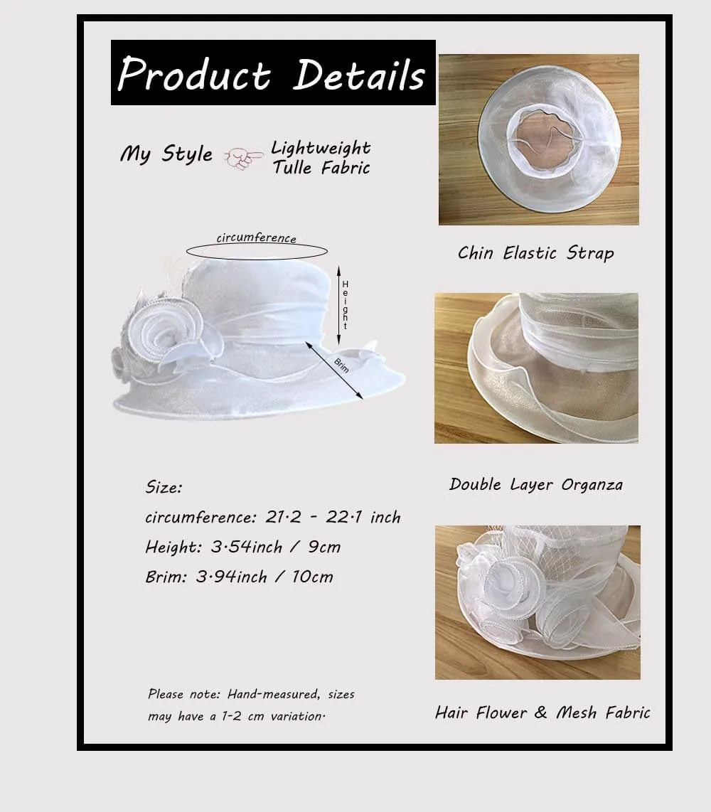 Women's Kentucky Derby Church Dress Hat Wide Brim Leaf Flower Bridal Shower Hat