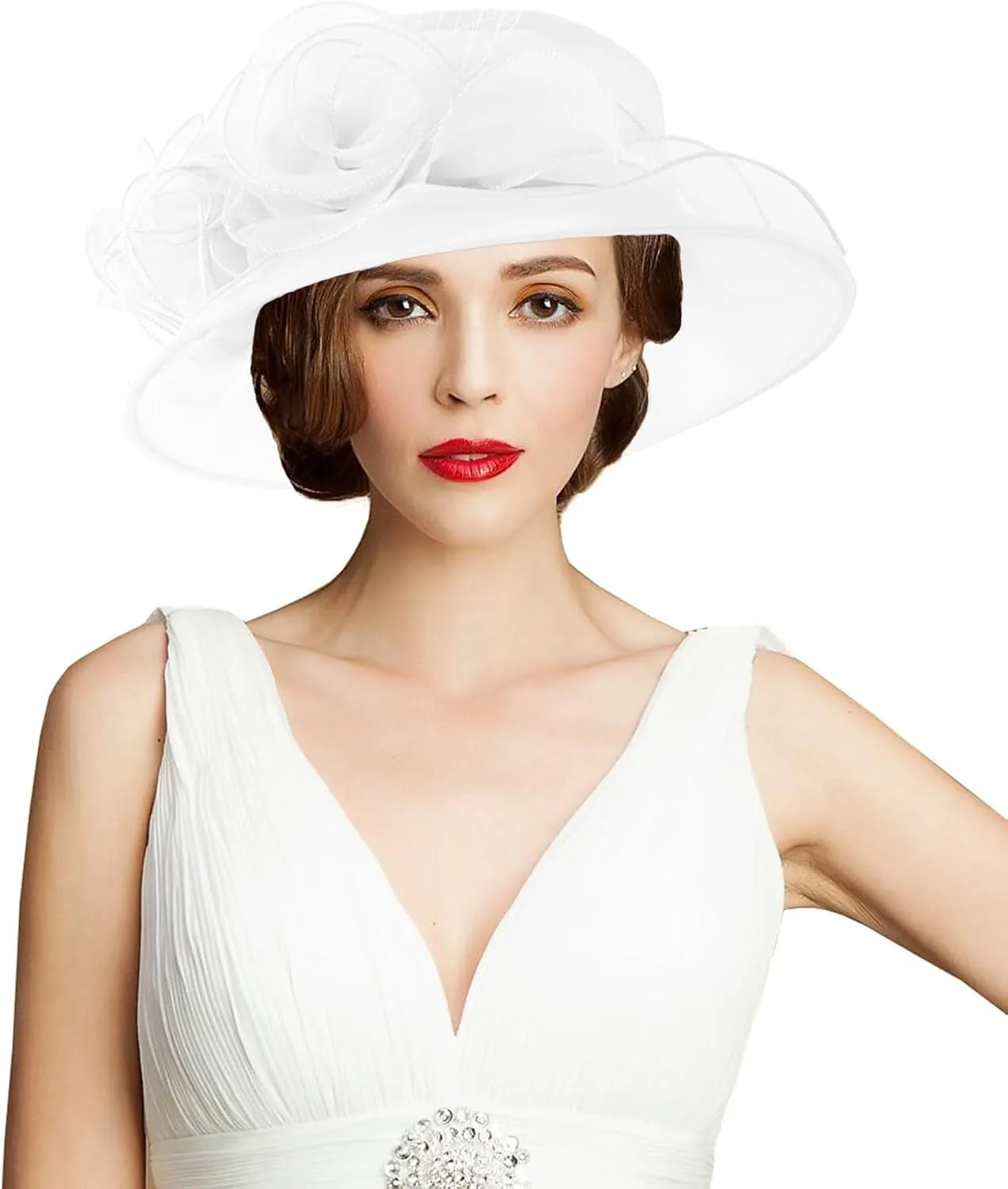 Women's Kentucky Derby Church Dress Hat Wide Brim Leaf Flower Bridal Shower Hat