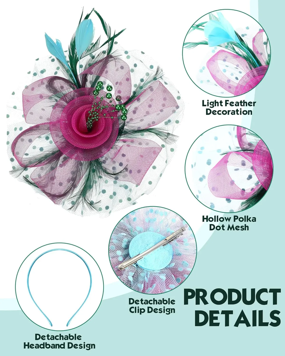 Yunsailing 3 Pack Fascinators Hats for Women, Tea Party Hats for Girls Flower Cocktail Mesh Feathers Hair Clip for Party