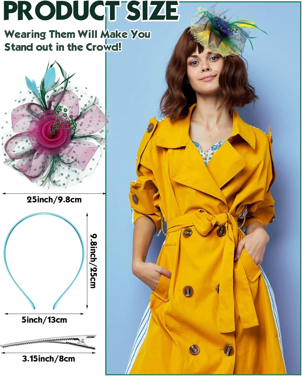 Yunsailing 3 Pack Fascinators Hats for Women, Tea Party Hats for Girls Flower Cocktail Mesh Feathers Hair Clip for Party