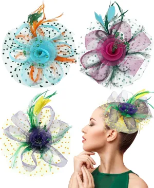 Yunsailing 3 Pack Fascinators Hats for Women, Tea Party Hats for Girls Flower Cocktail Mesh Feathers Hair Clip for Party